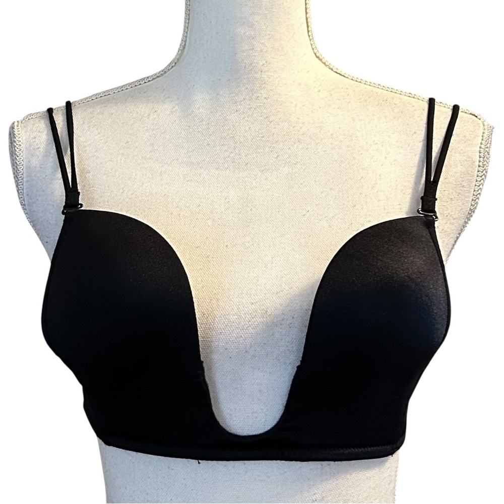 NWT DAIFUREN women’s ultra deep U plunge black push up bra Sz 34/75